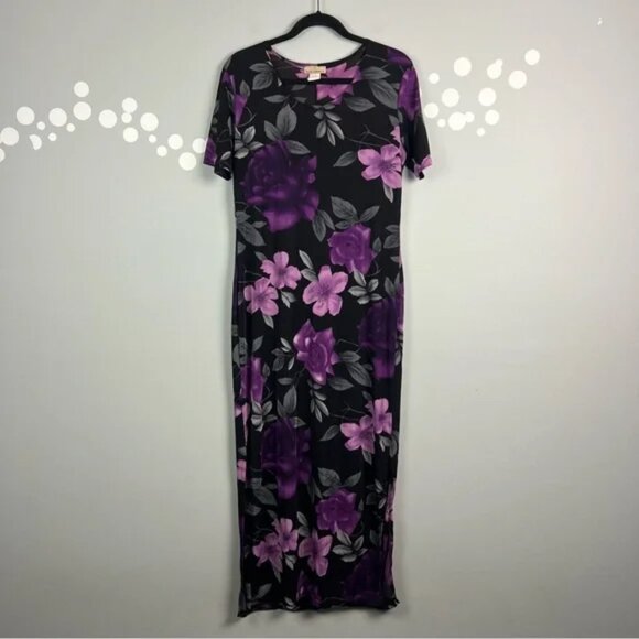 Susan Lawrence Dresses & Skirts - Vintage Susan Lawrence Floral Maxi Dress Size M Stretch Knit Slit Hem